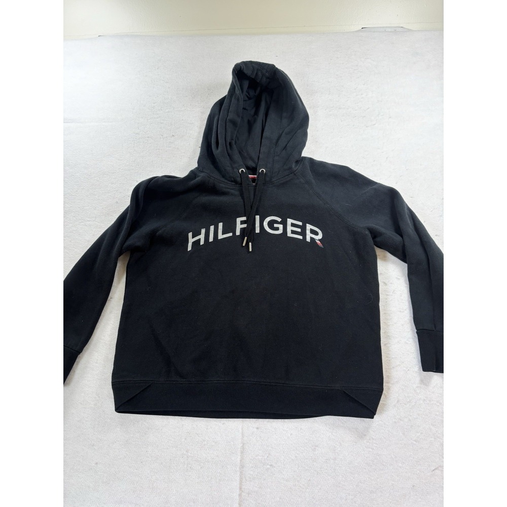 Tommy Hilfiger Sport Black Hoodie Long Sleeve Pullover Jacket Logo Youth Large